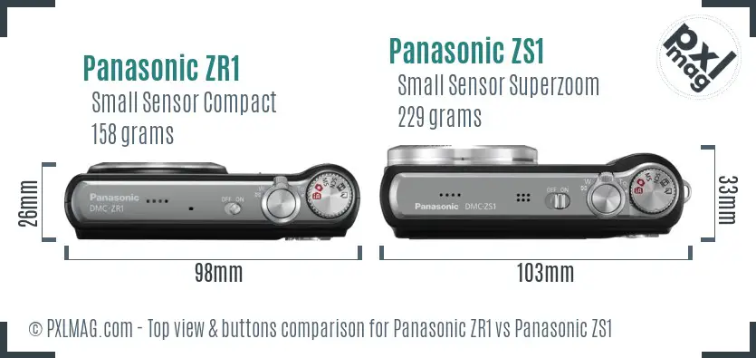 Panasonic ZR1 vs Panasonic ZS1 top view buttons comparison