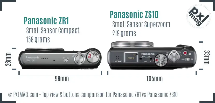 Panasonic ZR1 vs Panasonic ZS10 top view buttons comparison
