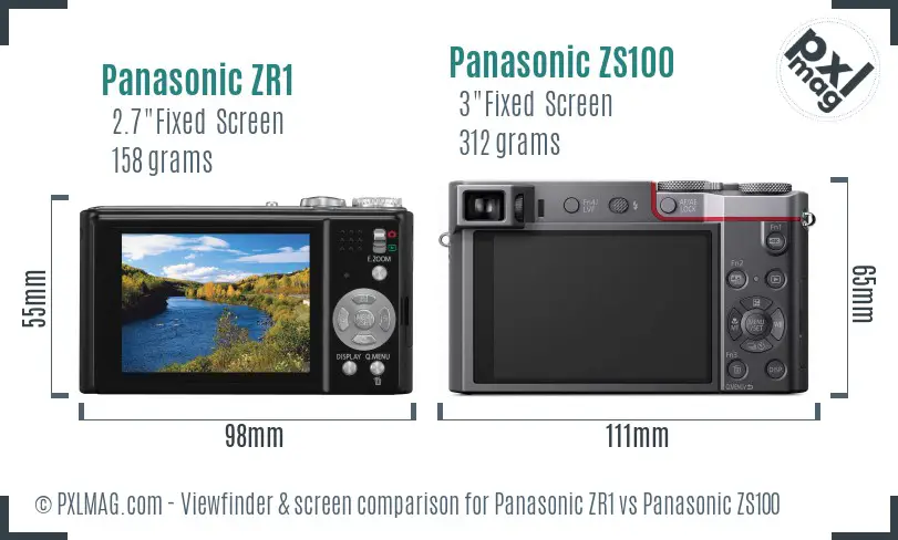 Panasonic ZR1 vs Panasonic ZS100 Screen and Viewfinder comparison