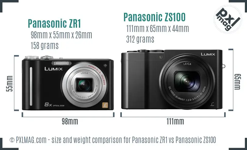 Panasonic ZR1 vs Panasonic ZS100 size comparison
