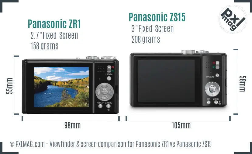 Panasonic ZR1 vs Panasonic ZS15 Screen and Viewfinder comparison
