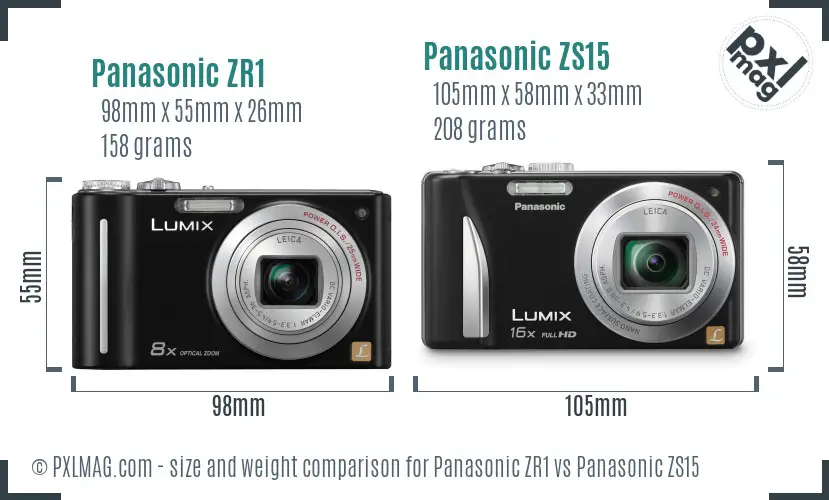 Panasonic ZR1 vs Panasonic ZS15 size comparison