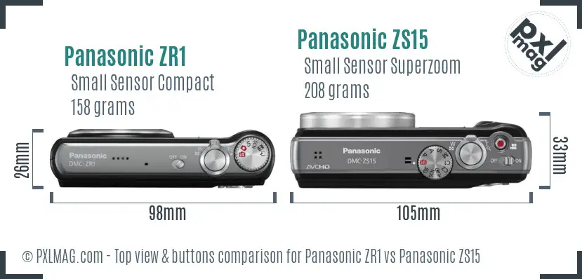 Panasonic ZR1 vs Panasonic ZS15 top view buttons comparison