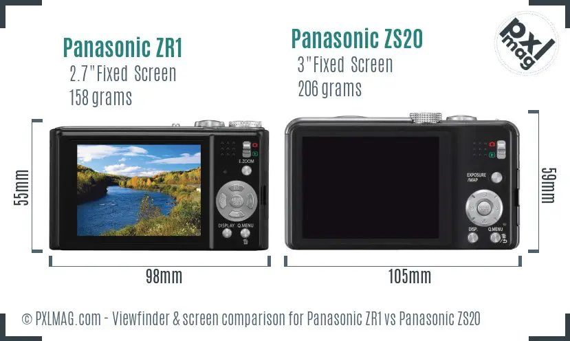 Panasonic ZR1 vs Panasonic ZS20 Screen and Viewfinder comparison