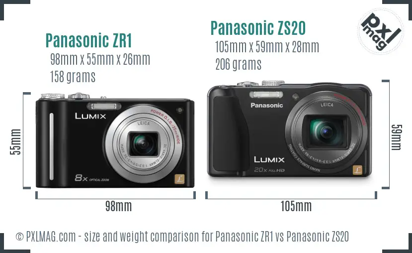 Panasonic ZR1 vs Panasonic ZS20 size comparison