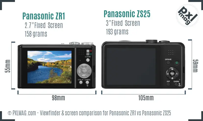 Panasonic ZR1 vs Panasonic ZS25 Screen and Viewfinder comparison