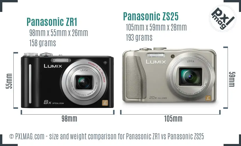 Panasonic ZR1 vs Panasonic ZS25 size comparison