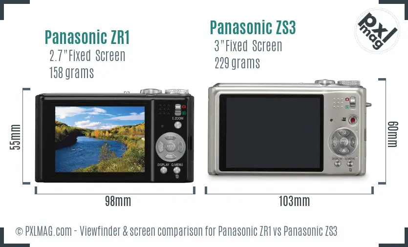 Panasonic ZR1 vs Panasonic ZS3 Screen and Viewfinder comparison