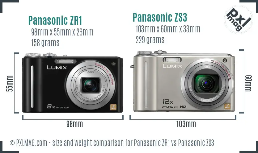 Panasonic ZR1 vs Panasonic ZS3 size comparison