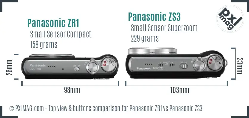 Panasonic ZR1 vs Panasonic ZS3 top view buttons comparison