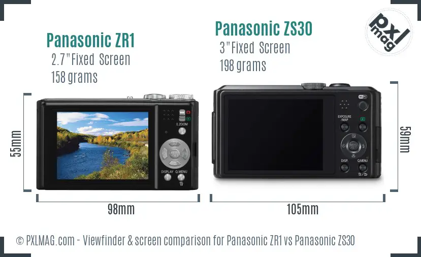 Panasonic ZR1 vs Panasonic ZS30 Screen and Viewfinder comparison