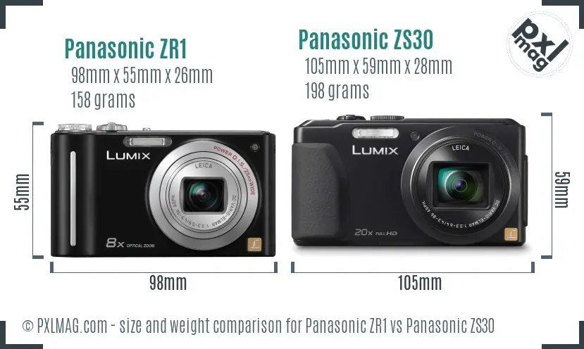 Panasonic ZR1 vs Panasonic ZS30 size comparison