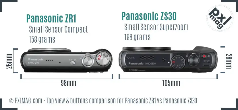 Panasonic ZR1 vs Panasonic ZS30 top view buttons comparison