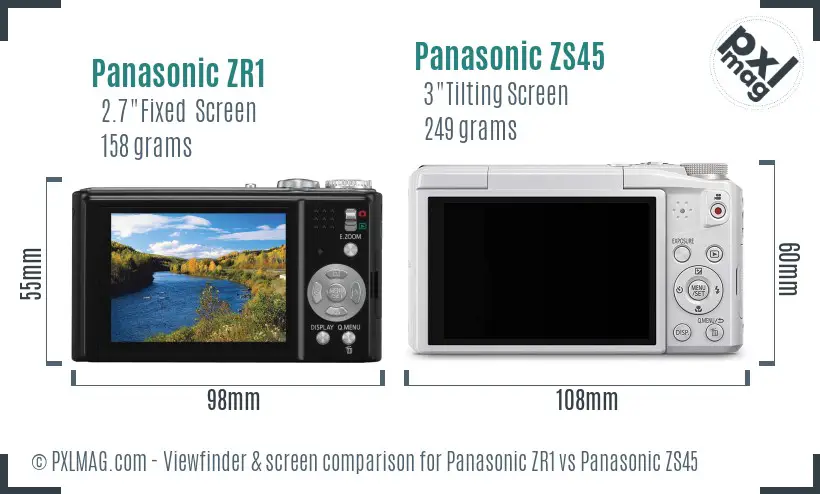Panasonic ZR1 vs Panasonic ZS45 Screen and Viewfinder comparison