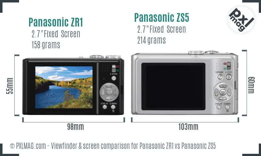 Panasonic ZR1 vs Panasonic ZS5 Screen and Viewfinder comparison