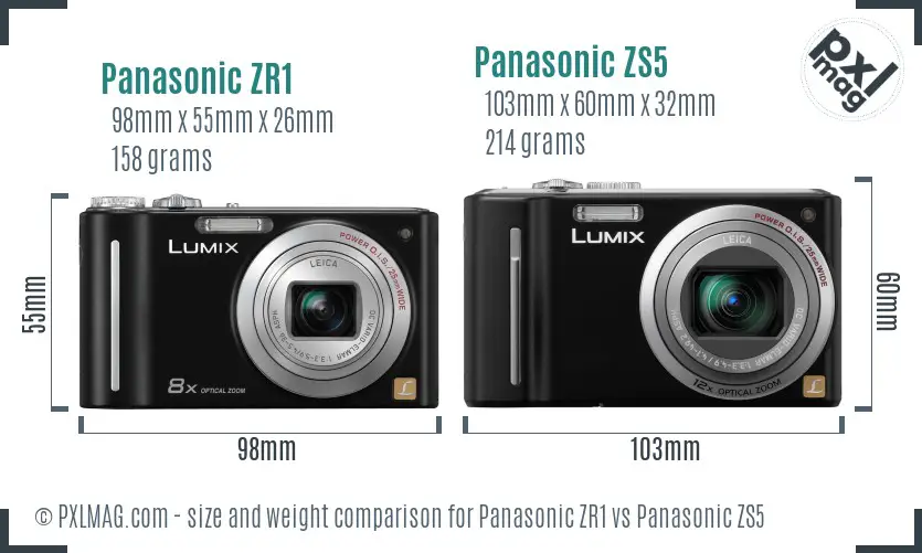 Panasonic ZR1 vs Panasonic ZS5 size comparison