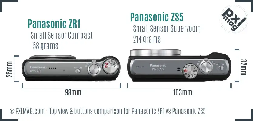Panasonic ZR1 vs Panasonic ZS5 top view buttons comparison