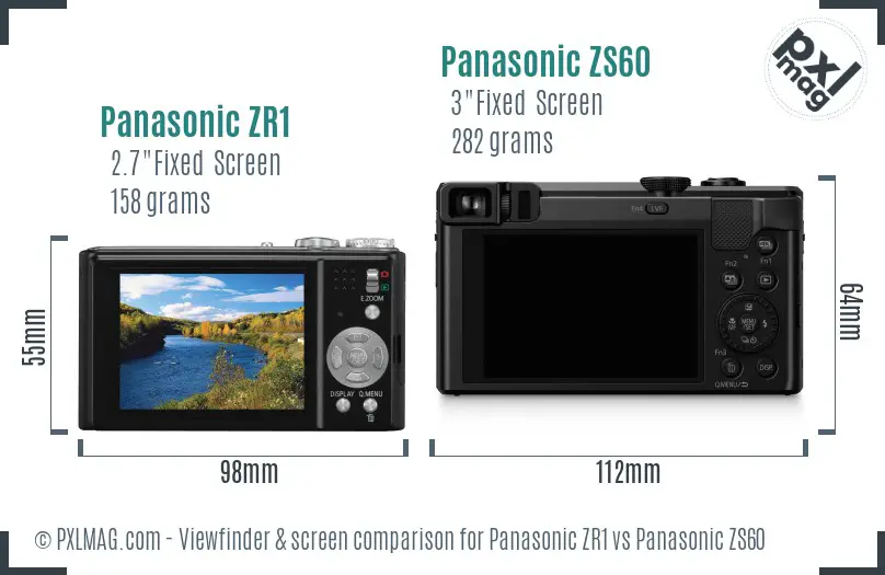 Panasonic ZR1 vs Panasonic ZS60 Screen and Viewfinder comparison