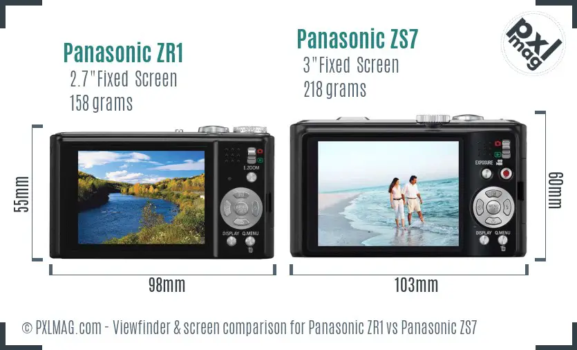Panasonic ZR1 vs Panasonic ZS7 Screen and Viewfinder comparison