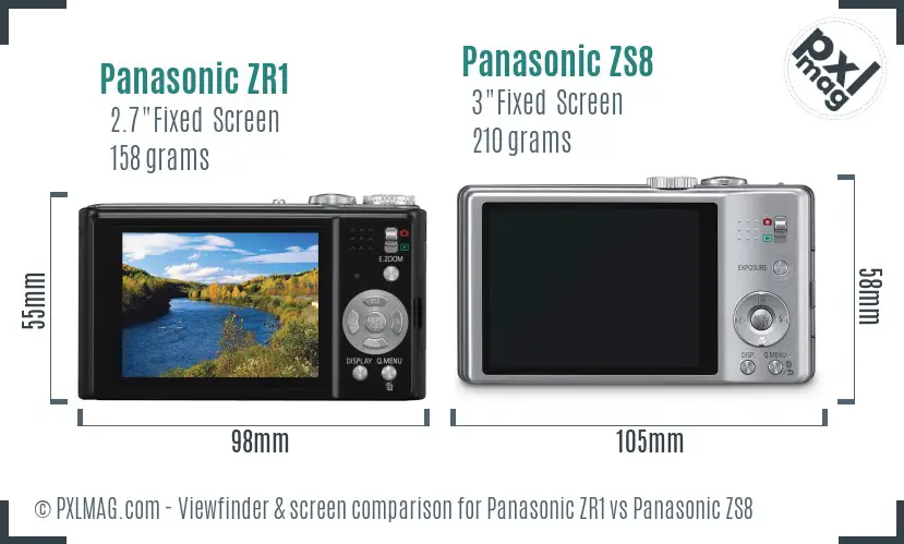 Panasonic ZR1 vs Panasonic ZS8 Screen and Viewfinder comparison