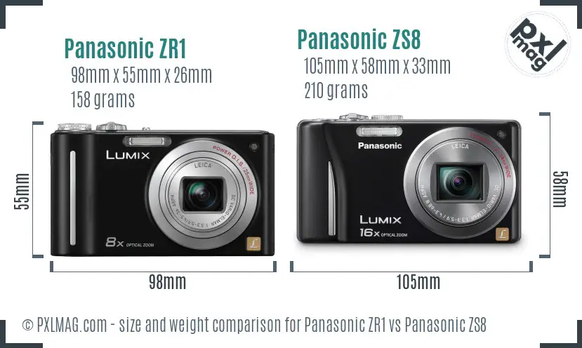 Panasonic ZR1 vs Panasonic ZS8 size comparison