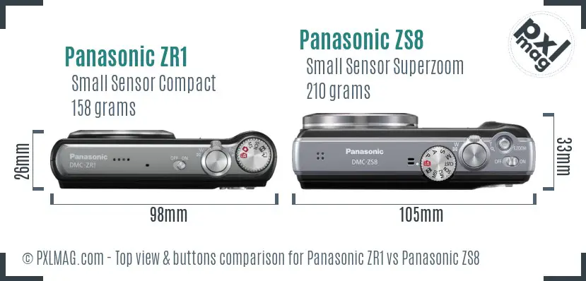 Panasonic ZR1 vs Panasonic ZS8 top view buttons comparison