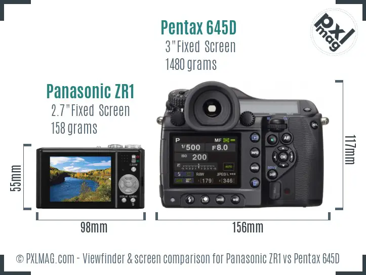 Panasonic ZR1 vs Pentax 645D Screen and Viewfinder comparison