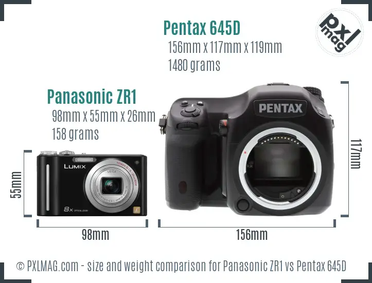 Panasonic ZR1 vs Pentax 645D size comparison