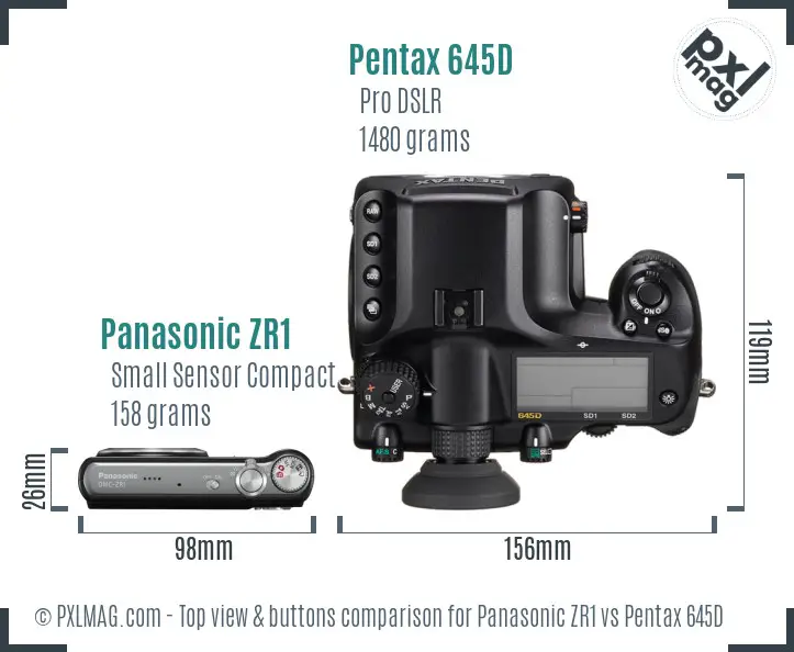 Panasonic ZR1 vs Pentax 645D top view buttons comparison