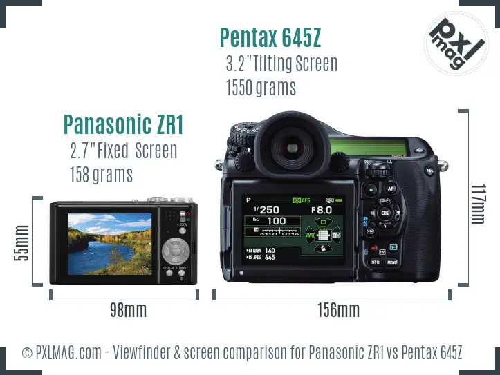 Panasonic ZR1 vs Pentax 645Z Screen and Viewfinder comparison
