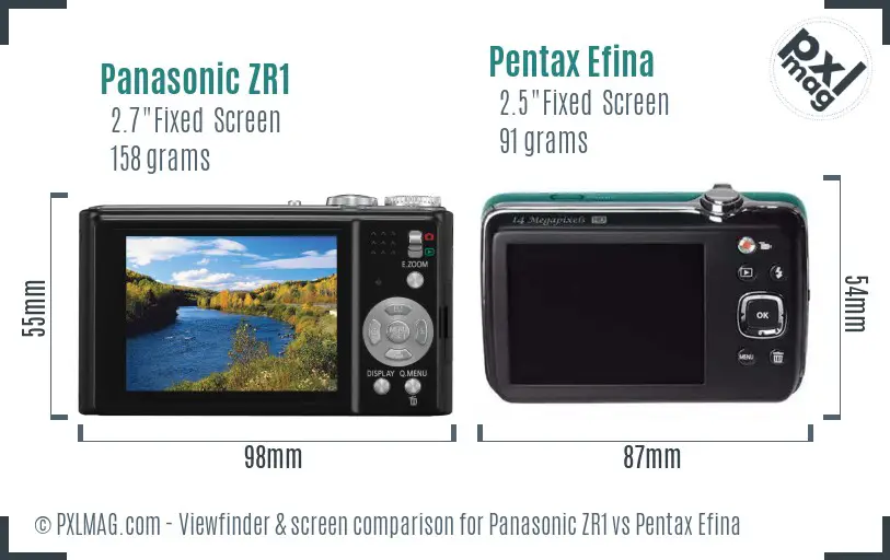 Panasonic ZR1 vs Pentax Efina Screen and Viewfinder comparison
