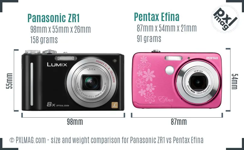 Panasonic ZR1 vs Pentax Efina size comparison