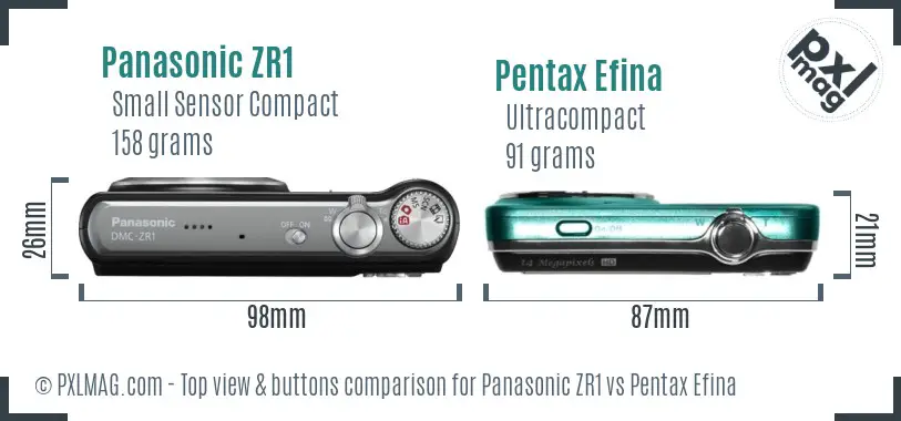 Panasonic ZR1 vs Pentax Efina top view buttons comparison