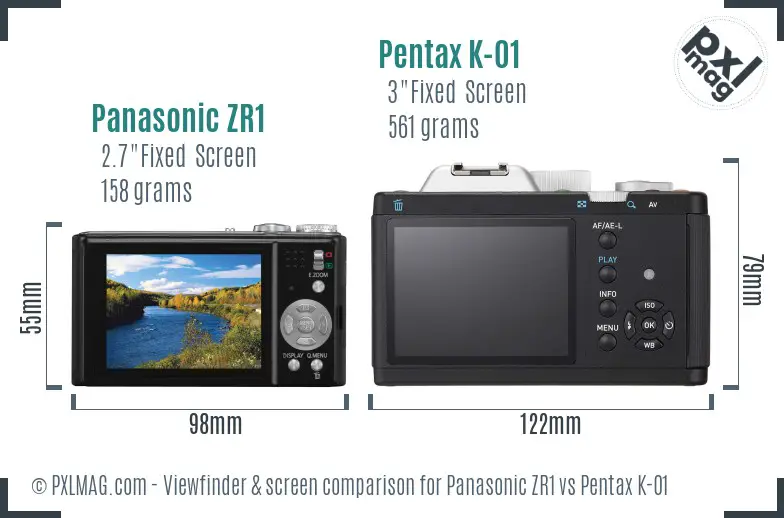 Panasonic ZR1 vs Pentax K-01 Screen and Viewfinder comparison
