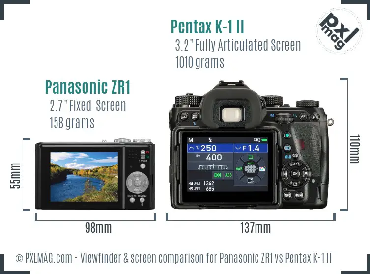 Panasonic ZR1 vs Pentax K-1 II Screen and Viewfinder comparison