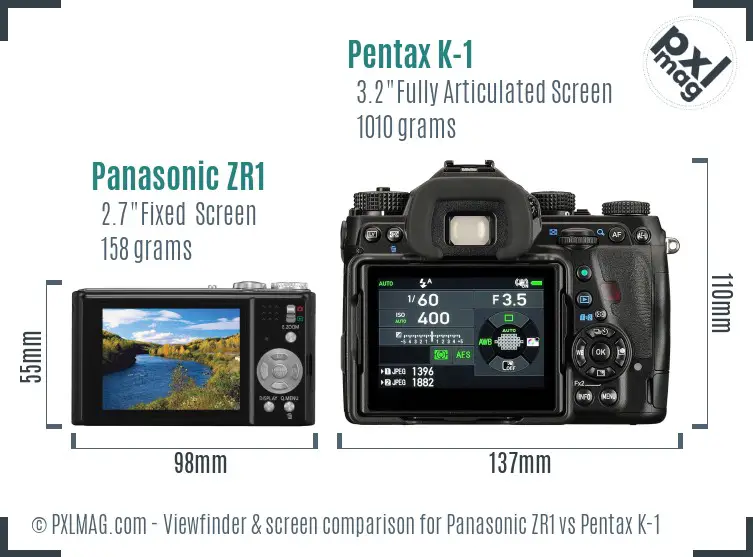 Panasonic ZR1 vs Pentax K-1 Screen and Viewfinder comparison