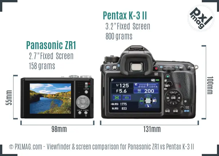 Panasonic ZR1 vs Pentax K-3 II Screen and Viewfinder comparison