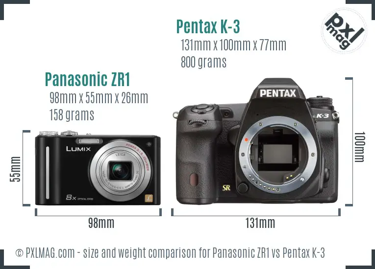 Panasonic ZR1 vs Pentax K-3 size comparison