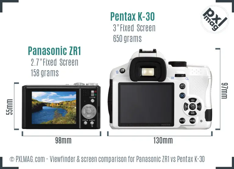 Panasonic ZR1 vs Pentax K-30 Screen and Viewfinder comparison