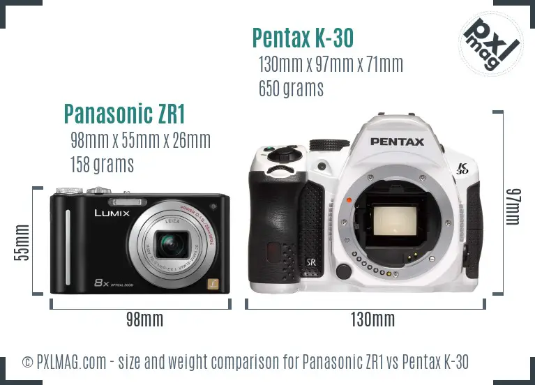 Panasonic ZR1 vs Pentax K-30 size comparison