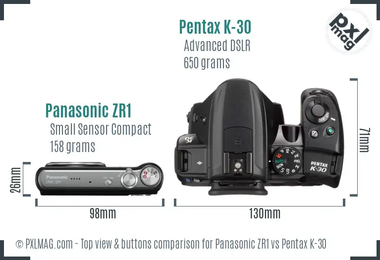 Panasonic ZR1 vs Pentax K-30 top view buttons comparison