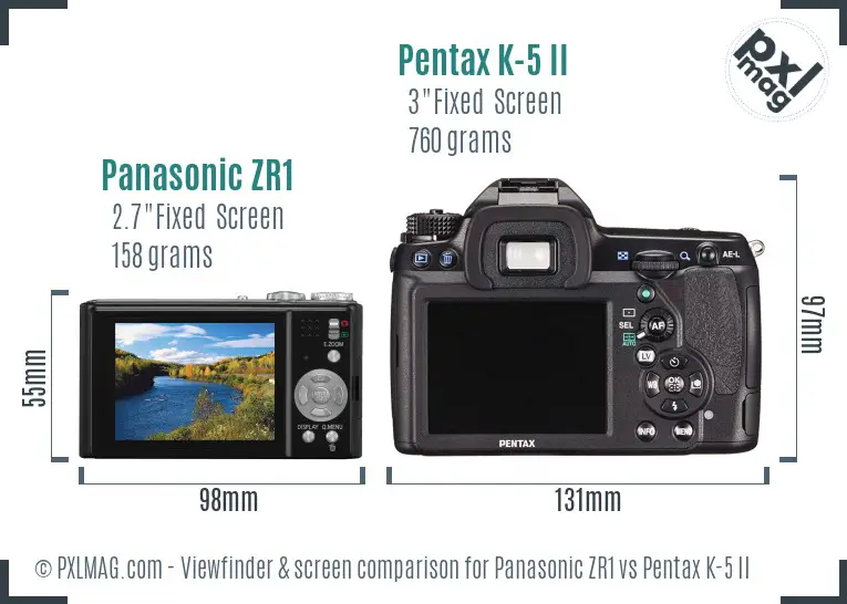 Panasonic ZR1 vs Pentax K-5 II Screen and Viewfinder comparison