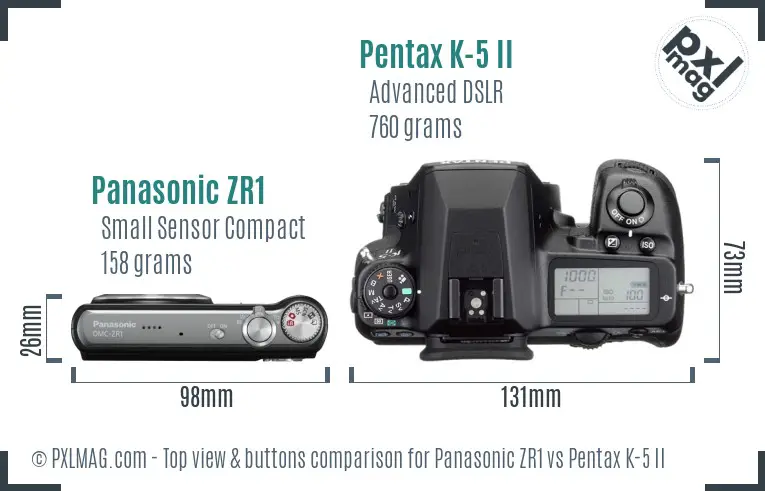 Panasonic ZR1 vs Pentax K-5 II top view buttons comparison