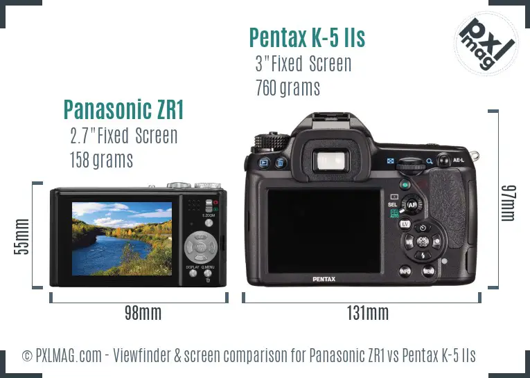 Panasonic ZR1 vs Pentax K-5 IIs Screen and Viewfinder comparison