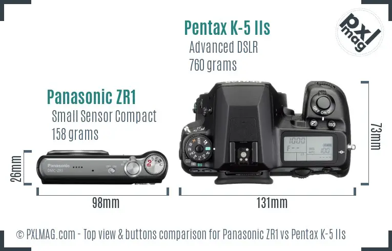 Panasonic ZR1 vs Pentax K-5 IIs top view buttons comparison