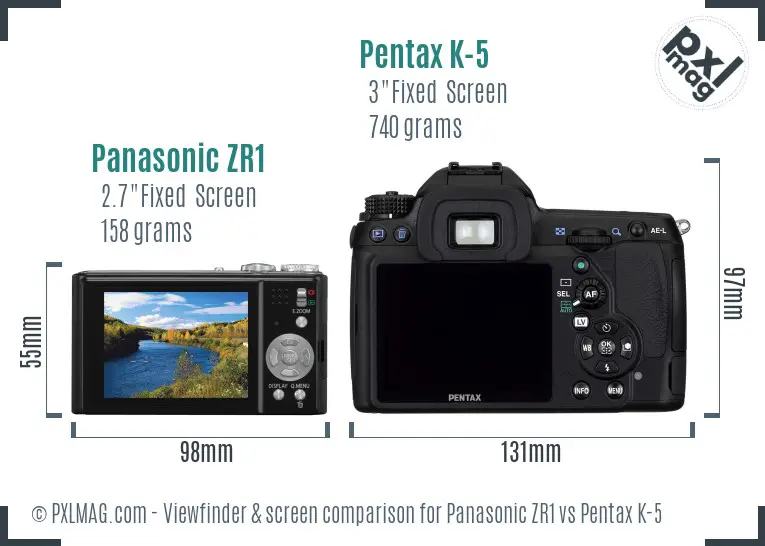 Panasonic ZR1 vs Pentax K-5 Screen and Viewfinder comparison