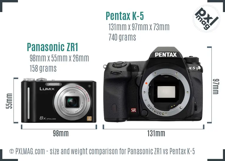 Panasonic ZR1 vs Pentax K-5 size comparison