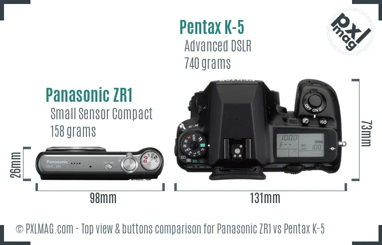 Panasonic ZR1 vs Pentax K-5 top view buttons comparison