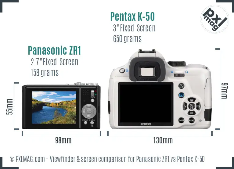 Panasonic ZR1 vs Pentax K-50 Screen and Viewfinder comparison