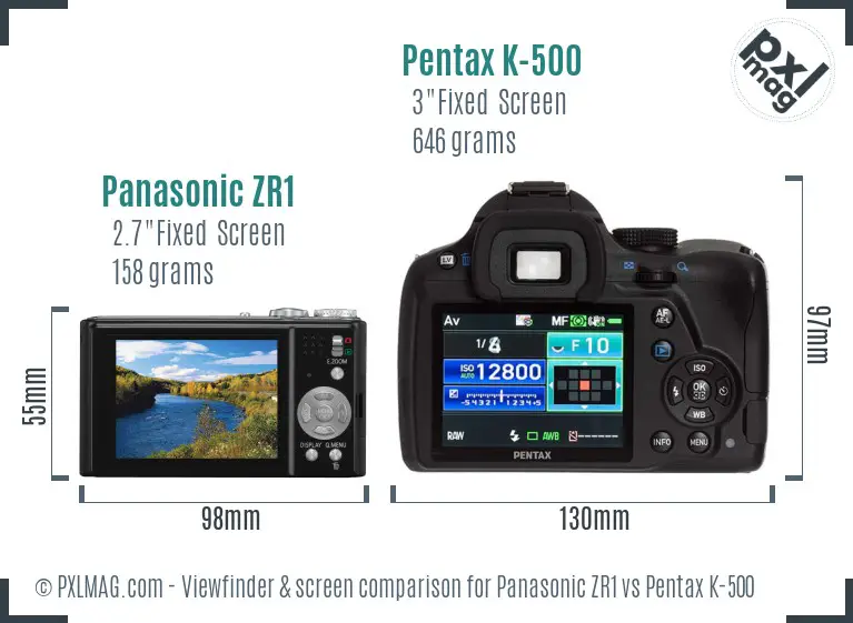 Panasonic ZR1 vs Pentax K-500 Screen and Viewfinder comparison